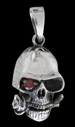 Romantiskt dödskalle halsband i Äkta silver (röd kristall)