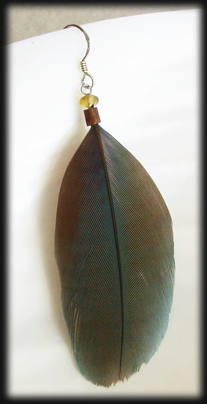 Äkta fjäderörhänge med silverkrok.
