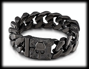 20 mm. Dödskalle - Pansarlänk armband i svart stål. 