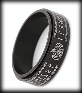 8 mm. Svart spinnerring med runor och Phoenix.