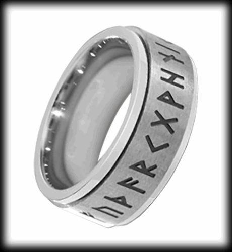 8 mm. Spinner ring i grått rostfritt stål med runraden.