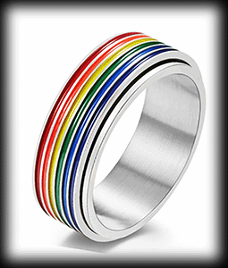 8 mm. "Prid-ringen". Spinner ring med pridefärgerna.