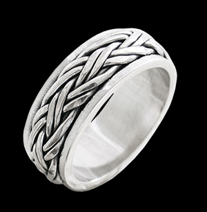 8.4 mm. Flätad bred spinner ring / stressring i Äkta silver.