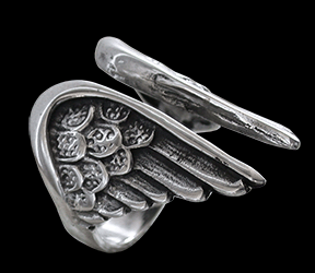 Two wings silverring med fjäder.
