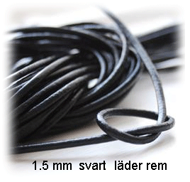 1.5 mm. Svart läderrem.