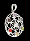 Flower of life hänge med Chakra stenar.