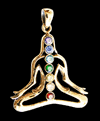 Lotusställning. Chakra halsband i brons.