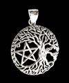 27 mm. Pentagram och Livets träd hänge - Yggdrasil - Mimers brunn i Äkta silver.