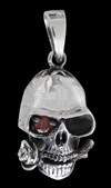 Romantiskt dödskalle halsband i Äkta silver (röd kristall)